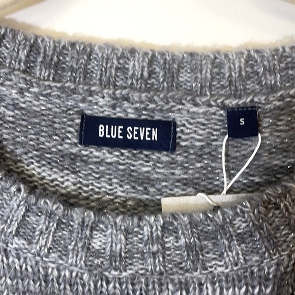 Women’s Crewneck Knit-Sweater, Fringed seam, long sleeve, Small, Blue Seven - Picture 5 of 15